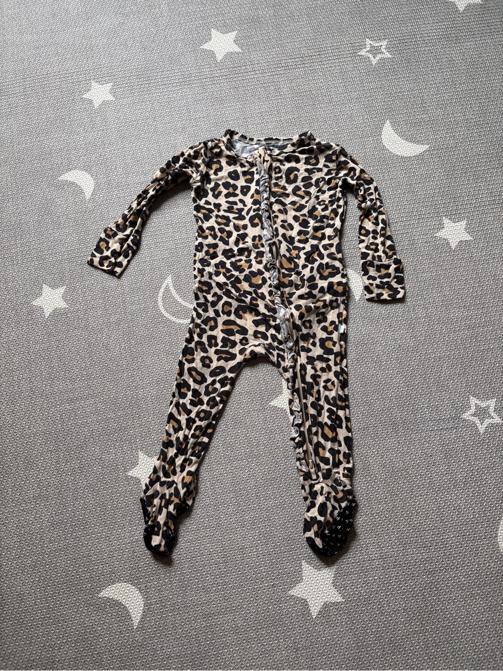 Posh Peanut Leopard Print Footed One-Piece - Beige, Black, Brown